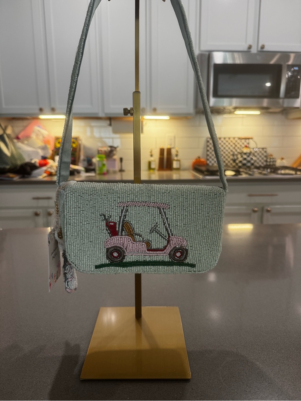 VIRAL TJMaxx Beaded Golf Cart Shoulder Bag - Mint with Pink Accent